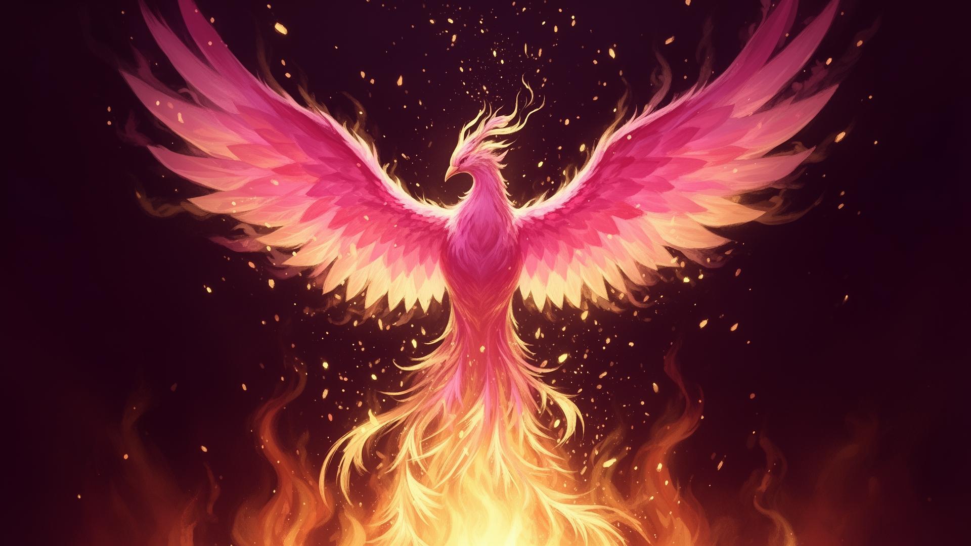 Phoenix rising from pink flames